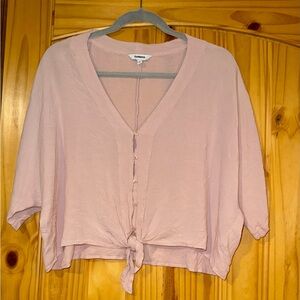 Express Light Pink Button-Down Cropped Blouse